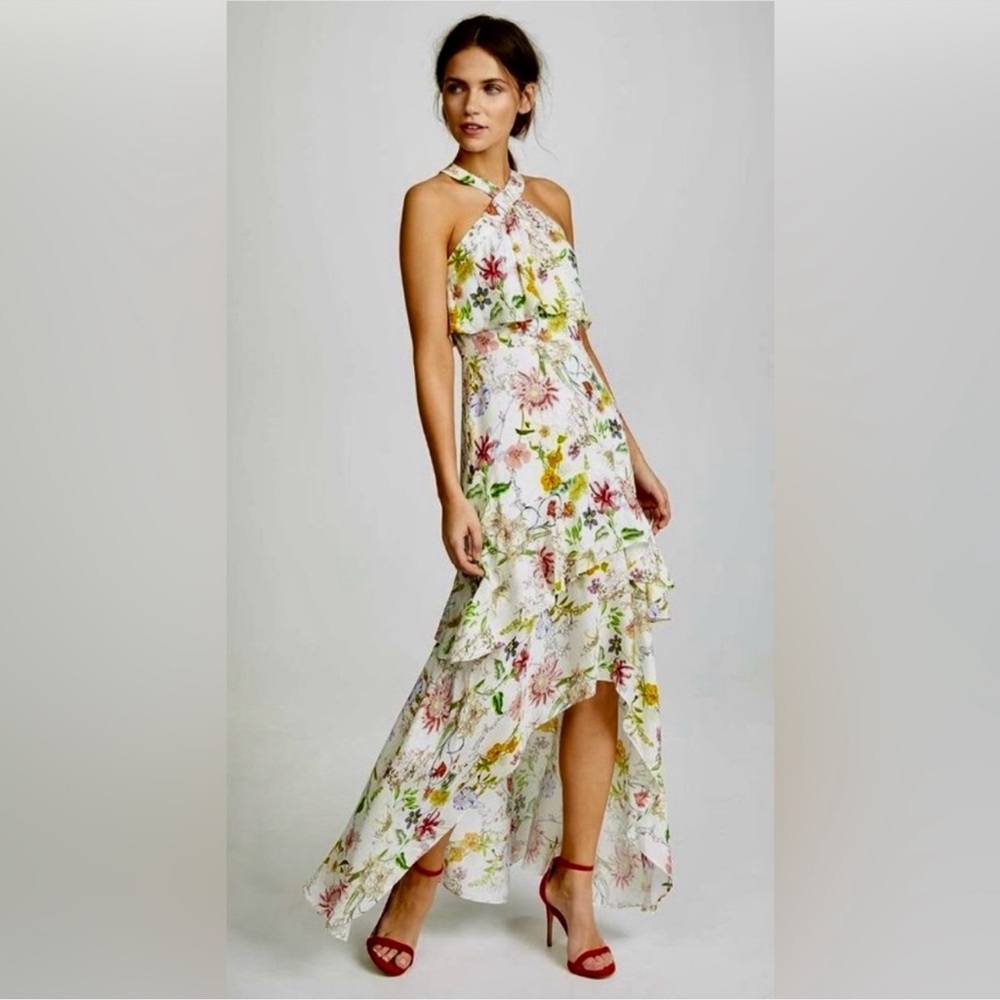 Parker High Low Floral Silk Cocktail Gown, Size 8